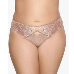 Ashley Graham Women's Plus Size Lace Thong Beige Size 3X